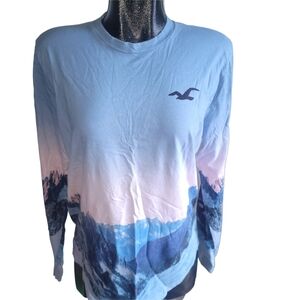 Hollister Bue and Pink Long Sleeve Shirt L